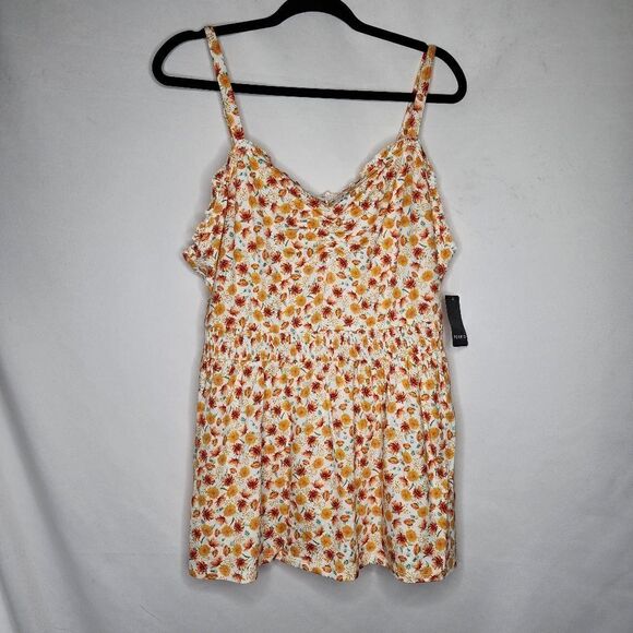 5X 28W Torrid Yellow Super Soft Sweetheart Ruched Babydoll Tank Top Floral cinch - Picture 2 of 8